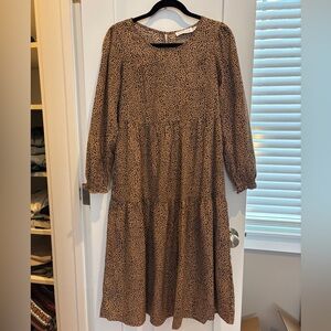 PETAL & PUP | Brown Arca Animal Print Long Sleeve Midi Dress - Size 2